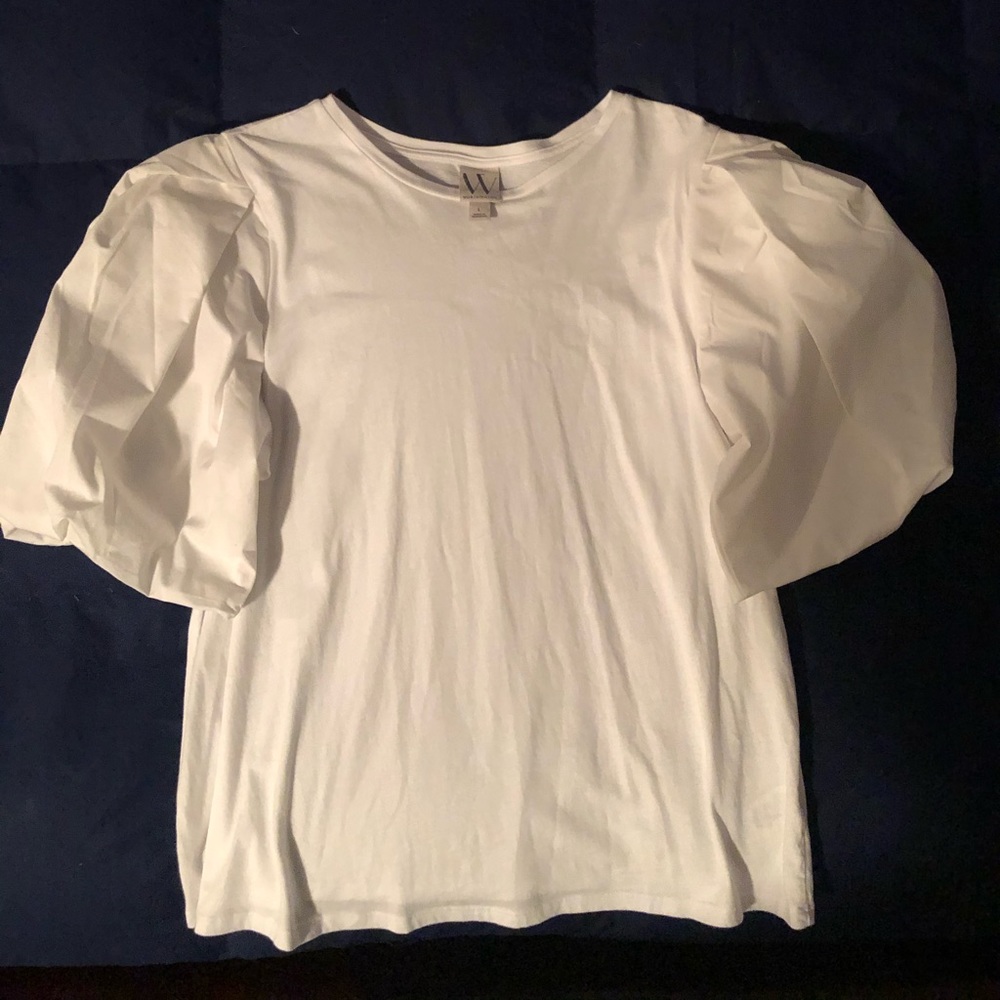 Worthington Balloon Sleeve White TShirt Sz L